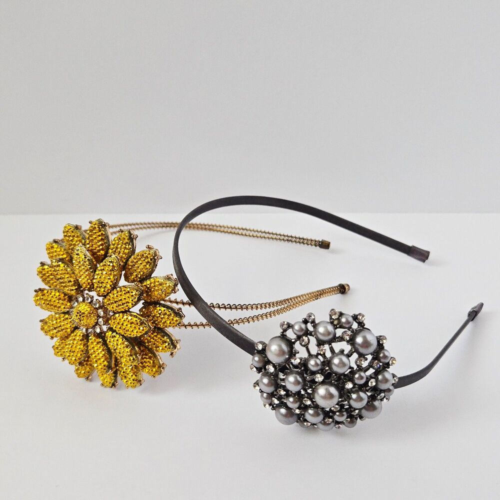 Lot of 2 Rhinestone Crystal Flower Faux Pearl Tiara Headband Hair Baroque Style